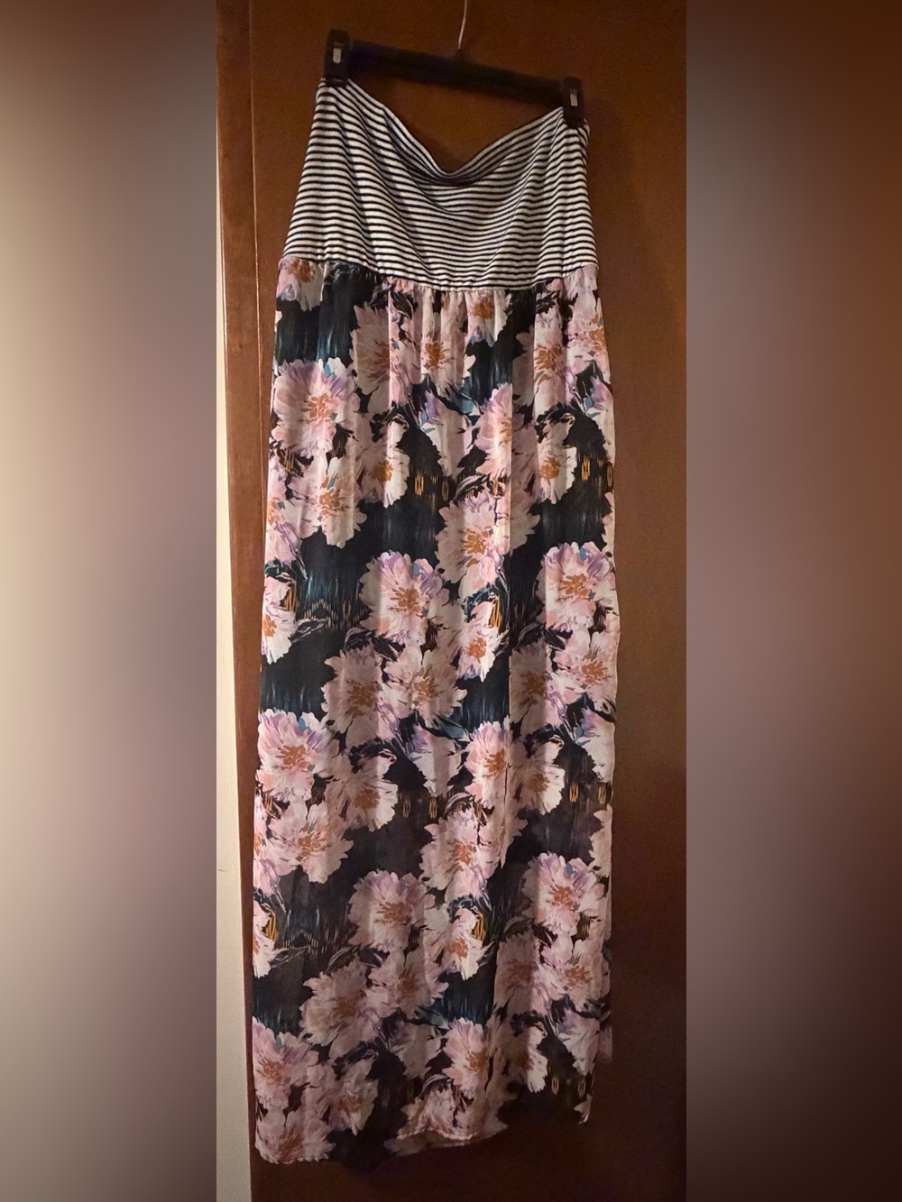 Xhilaration Black Maxi Skirt with Pink Floral Print